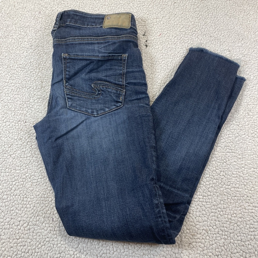 Silver Jeans Jeans Womens 27 Blue Aiko‎ High Skinny Fluid Denim Raw Hem